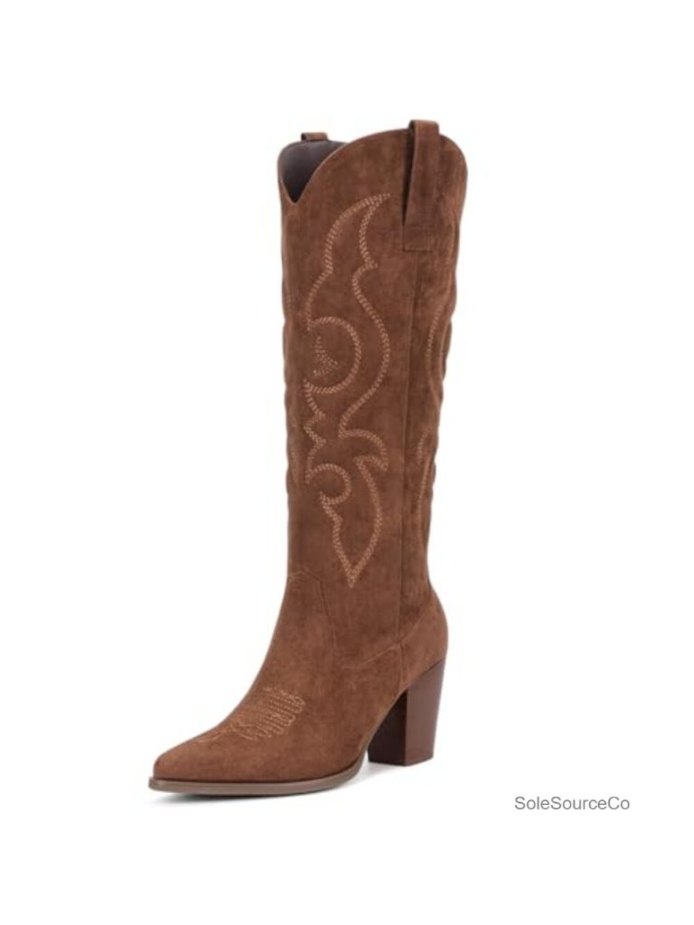 Pasuot Suede Cowboy Boots Women Knee High Western Boots Pointed Toe Block Heel